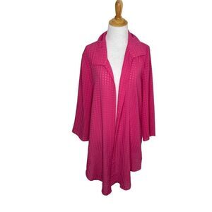 Slinky Brand Silky Pink 3/4 Sleeve Sheer Cardigan size Large womens
